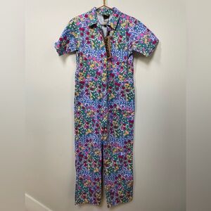 Nooworks Purple Floral Cropped Jumpsuit with Multicolor Blooms